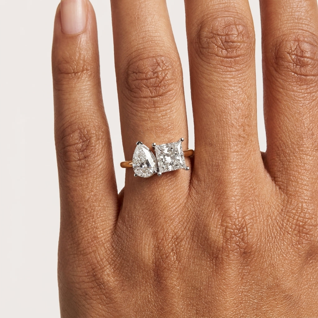 Pear & Princess Cut Lab Grown Diamond Toi et Moi Two-Stone Ring