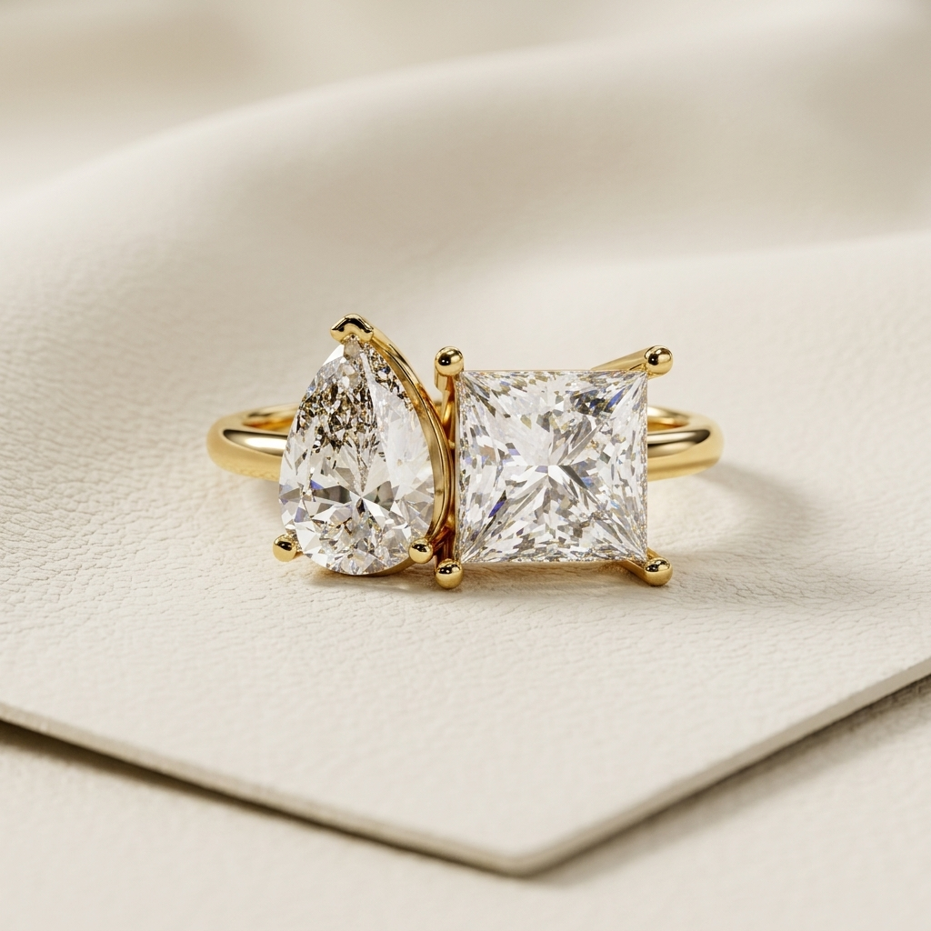 Pear & Princess Cut Lab Grown Diamond Toi et Moi Two-Stone Ring