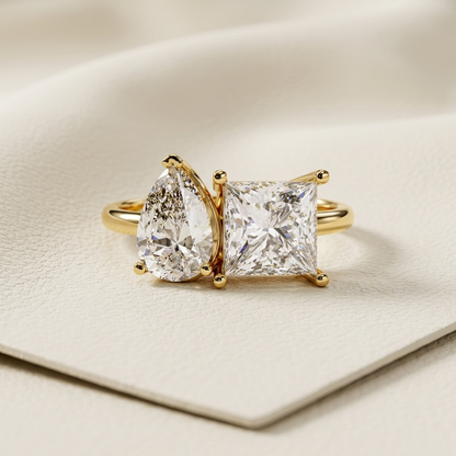 Pear & Princess Cut Lab Grown Diamond Toi et Moi Two-Stone Ring