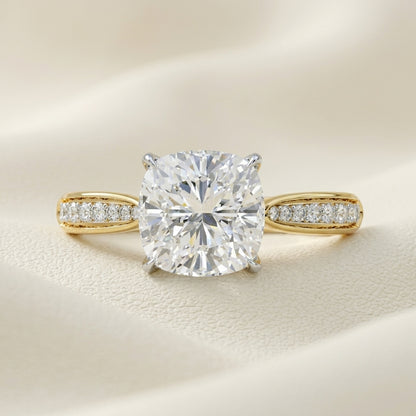 Cushion Cut Diamond Solitaire Engagement Ring with Accented Band