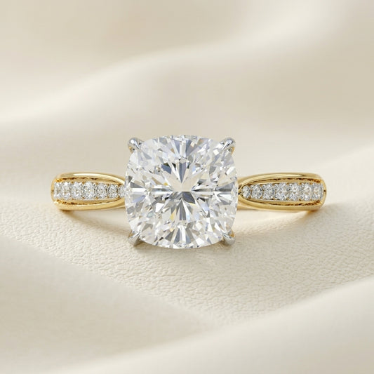 Cushion Cut Diamond Solitaire Engagement Ring with Accented Band