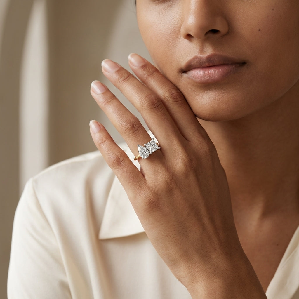Pear & Princess Cut Lab Grown Diamond Toi et Moi Two-Stone Ring