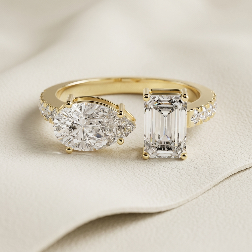 Toi et Moi Pear & Emerald Lab Grown Diamond Engagement Ring