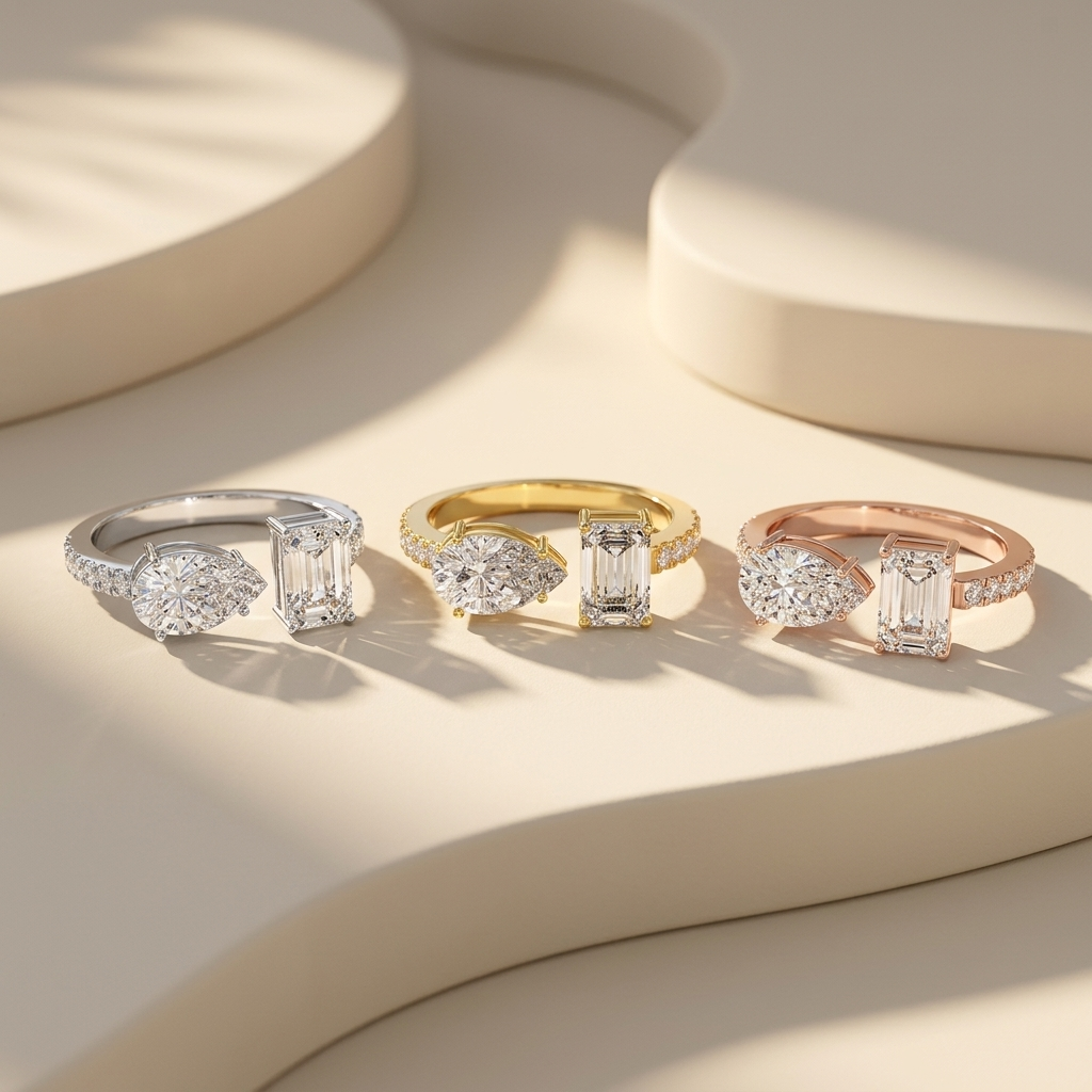Toi et Moi Pear & Emerald Lab Grown Diamond Engagement Ring