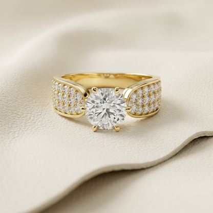 Round Lab Grown Diamond Pavé Solitaire Engagement Ring