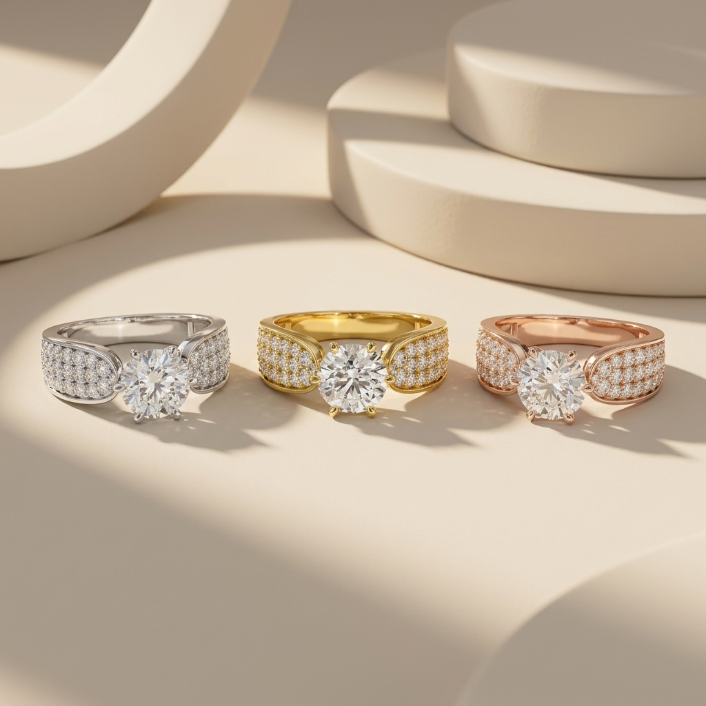 Round Lab Grown Diamond Pavé Solitaire Engagement Ring