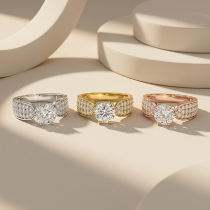 Round Lab Grown Diamond Pavé Solitaire Engagement Ring