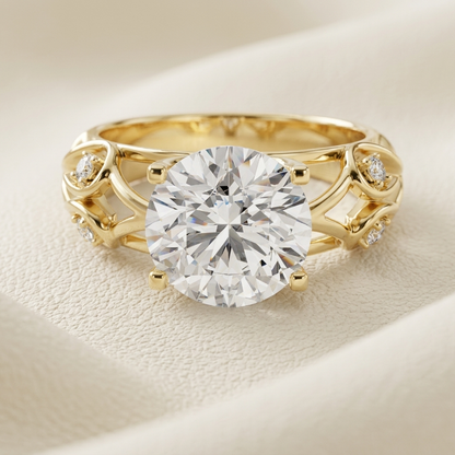 Round Lab Grown Diamond Nature Inspired Engagement Ring