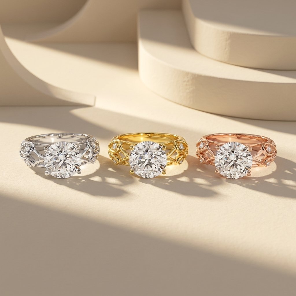 Round Lab Grown Diamond Nature Inspired Engagement Ring