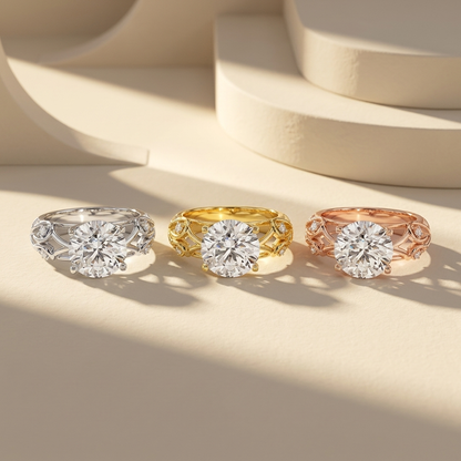 Round Lab Grown Diamond Nature Inspired Engagement Ring