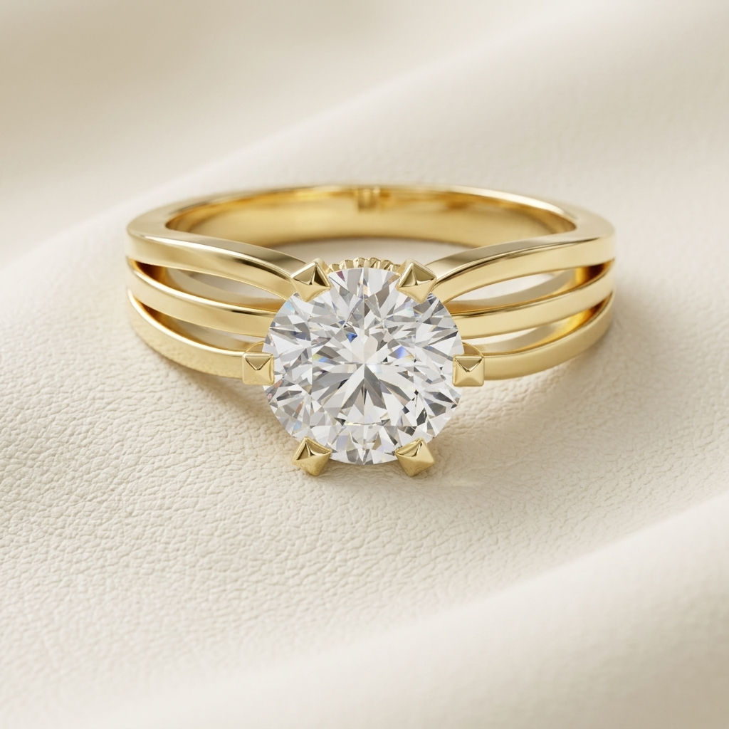 14K Gold Round Lab Grown Diamond Multi Band Solitaire Engagement Ring