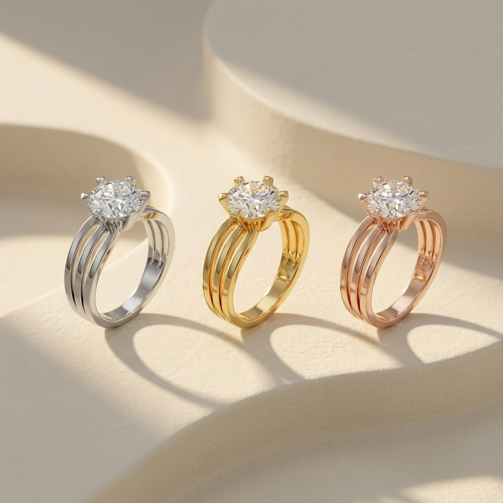 14K Gold Round Lab Grown Diamond Multi Band Solitaire Engagement Ring