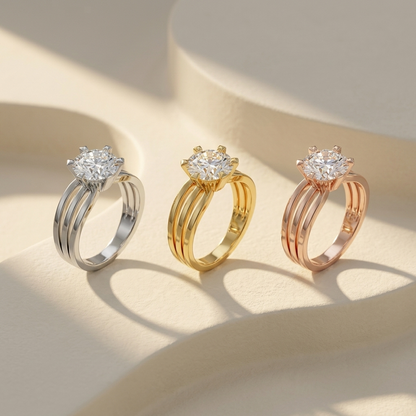 14K Gold Round Lab Grown Diamond Multi Band Solitaire Engagement Ring