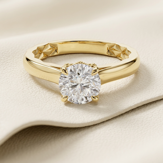 14K Gold Classic Solitaire Lab Grown Diamond Engagement Ring with Tapered Cathedral Band
