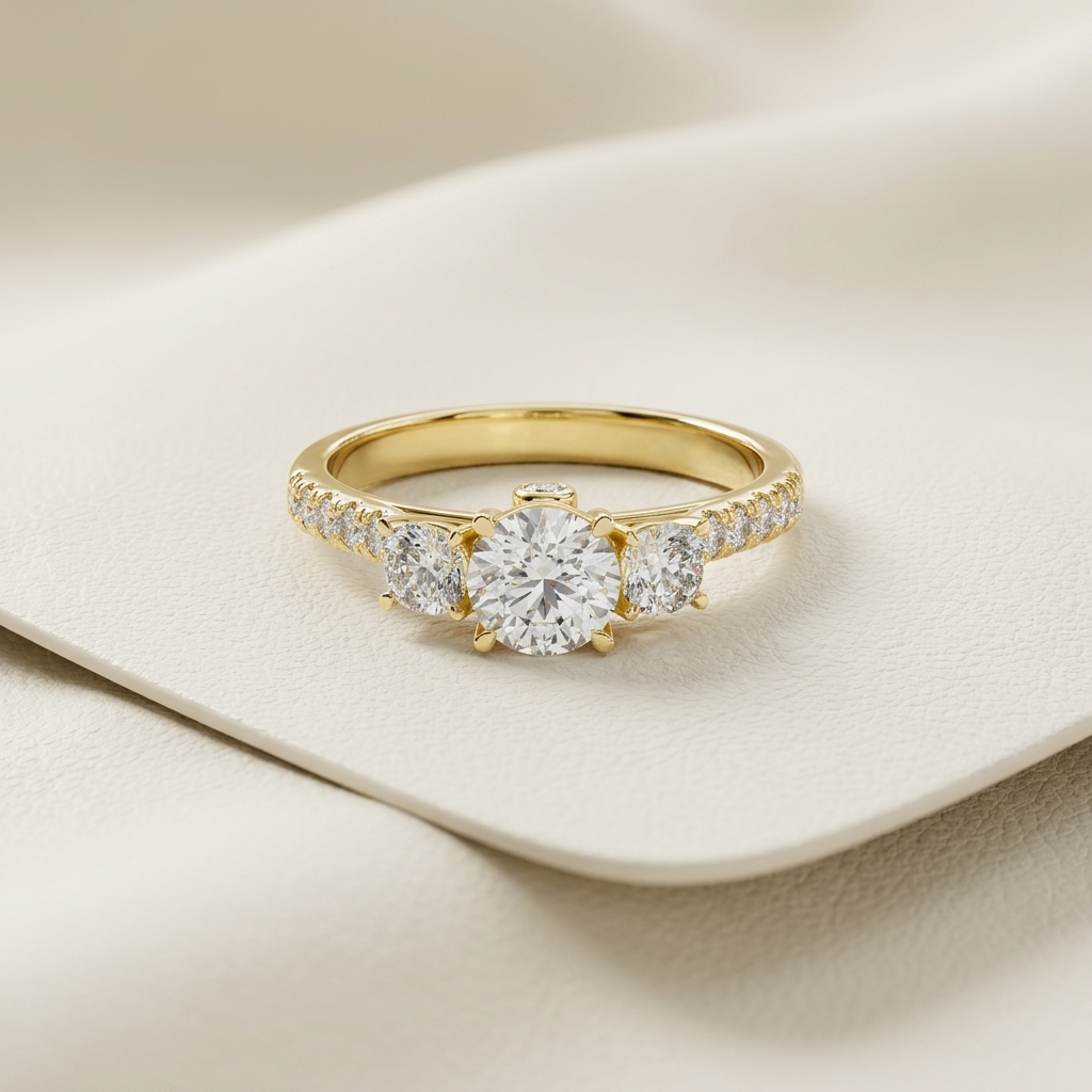 Runder Diamant-Ring mit Seitensteinen | Brillanz rundum