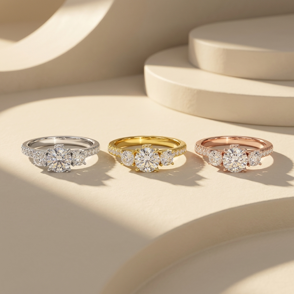 Runder Diamant-Ring mit Seitensteinen | Brillanz rundum