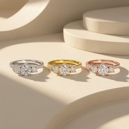 Runder Diamant-Ring mit Seitensteinen | Brillanz rundum