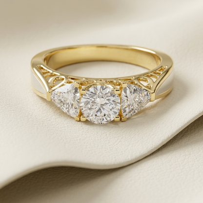 Runder Diamant-Ring mit drei Steinen | Drei Steine, eine Liebe