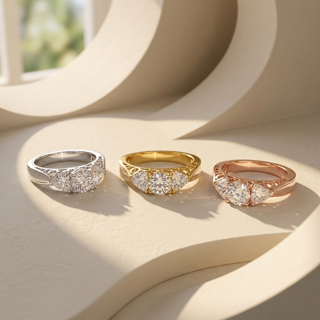Runder Diamant-Ring mit drei Steinen | Drei Steine, eine Liebe