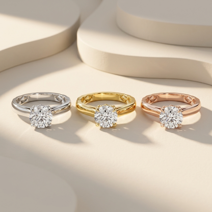 14K Gold Classic Solitaire Lab Grown Diamond Engagement Ring with Tapered Cathedral Band