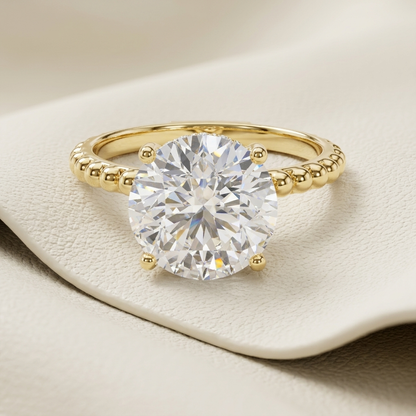 14K Gold Beaded Solitaire Lab Grown Diamond Engagement Ring