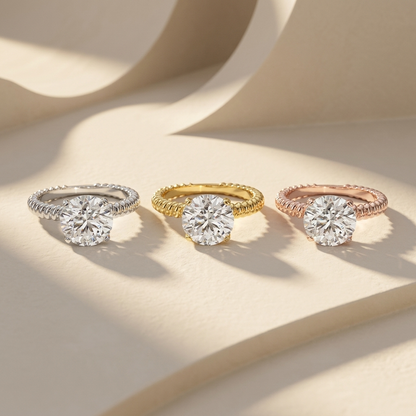 Runder Diamant-Ring mit Seiltextur | Gedreht in reinem Glanz