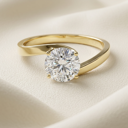 18K Gold Modern Bypass Solitaire Lab Grown Diamond Engagement Ring