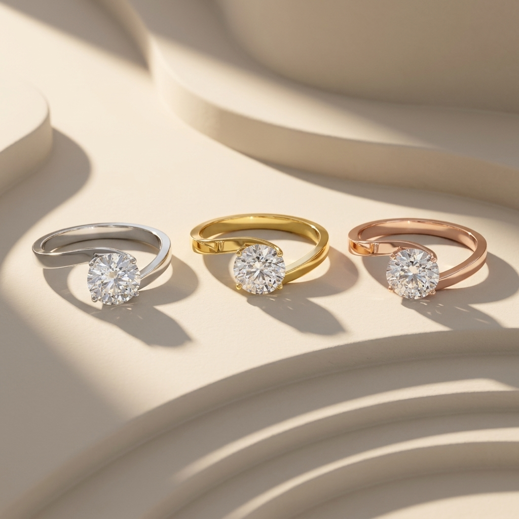 18K Gold Modern Bypass Solitaire Lab Grown Diamond Engagement Ring