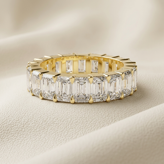 14K Gold Emerald Cut Lab Grown Diamond Eternity Band | Full Eternity Wedding Ring