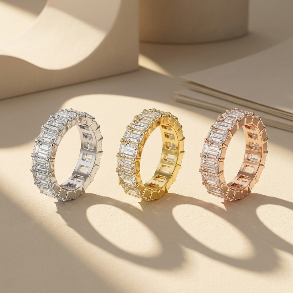 14K Gold Emerald Cut Lab Grown Diamond Eternity Band | Full Eternity Wedding Ring