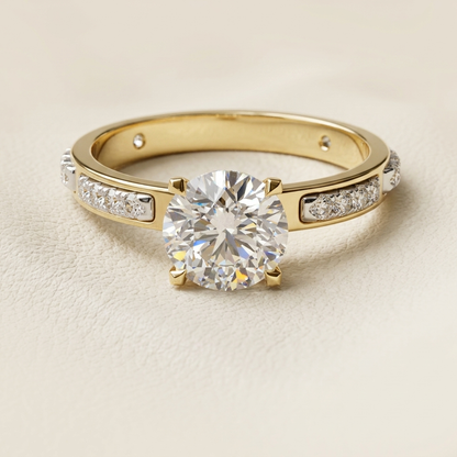 14K Gold Round Lab Grown Diamond Engagement Ring with Channel Set Diamond Band