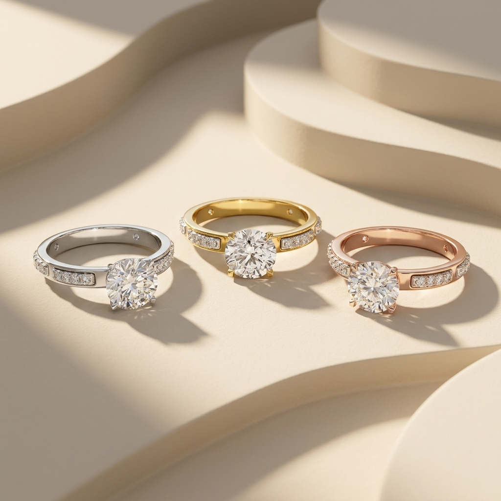 14K Gold Round Lab Grown Diamond Engagement Ring with Channel Set Diamond Band