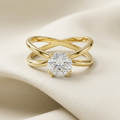 14K Gold Criss Cross Round Solitaire Lab Grown Diamond Engagement Ring