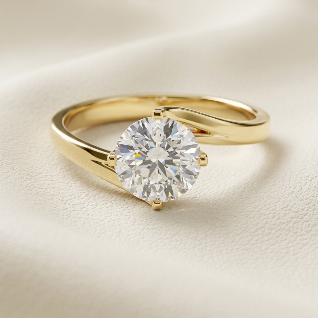 14K Gold Bypass Solitaire Lab Grown Diamond Engagement Ring