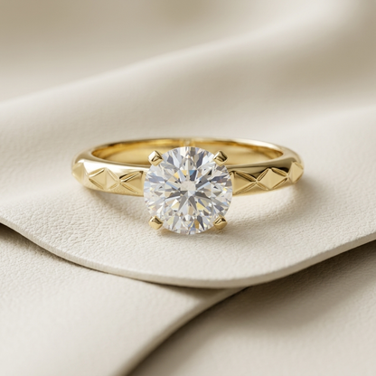 14K Gold Textured Solitaire Lab Grown Diamond Engagement Ring
