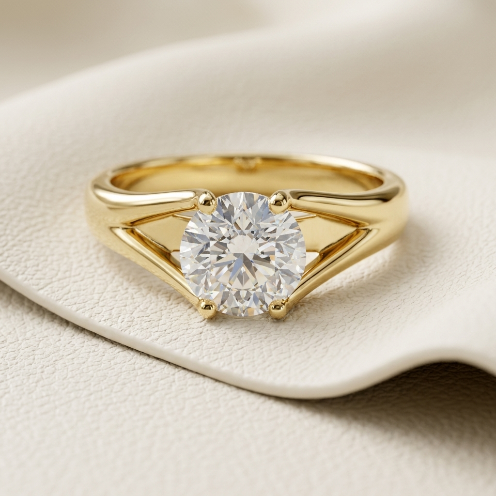 14K Gold Architectural Solitaire Lab Grown Diamond Engagement Ring
