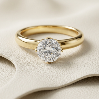 Solitärring mit rundem Diamant | 18K Goldschmuck