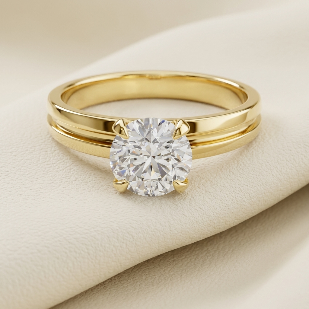 14K Gold Twin Band Solitaire Lab Grown Diamond Engagement Ring