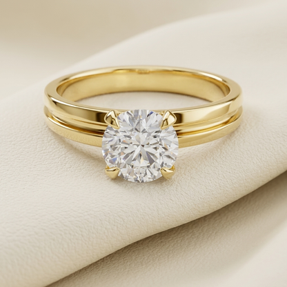 14K Gold Twin Band Solitaire Lab Grown Diamond Engagement Ring