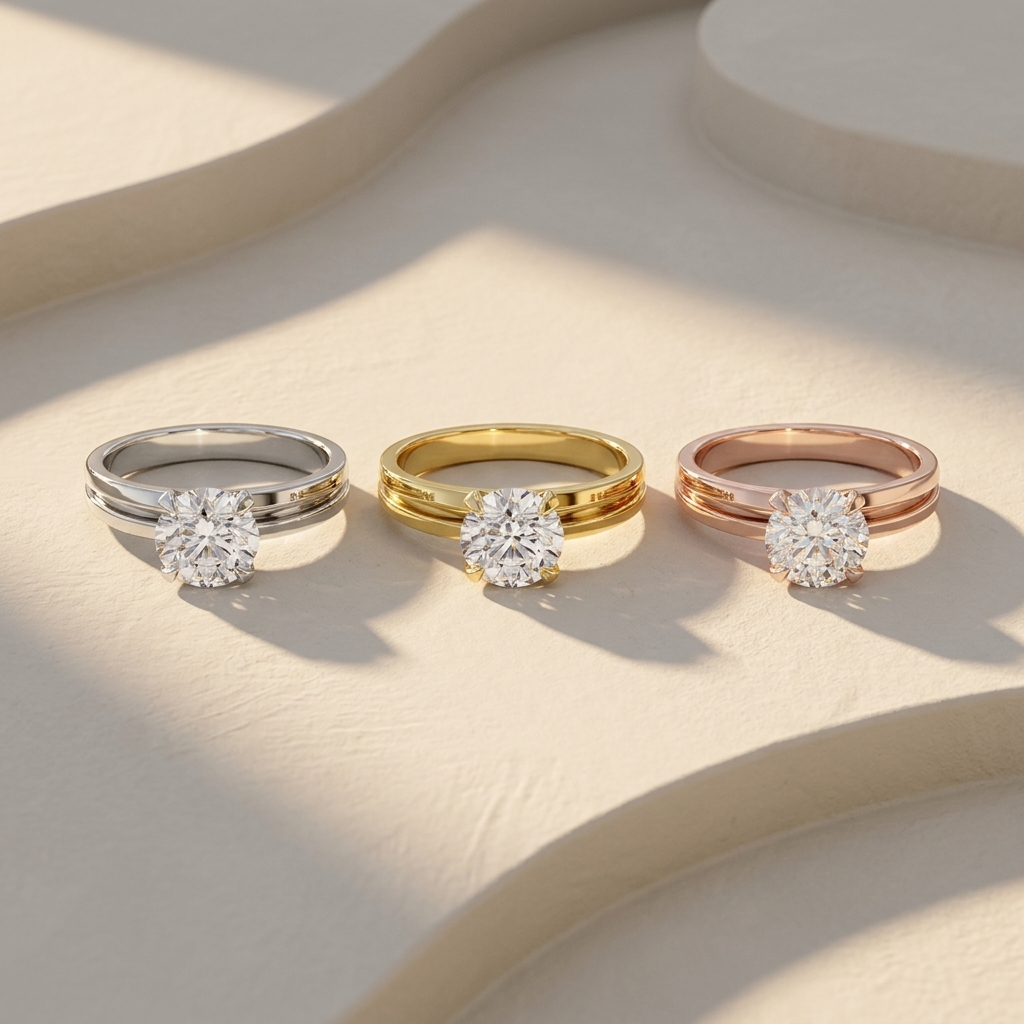 14K Gold Twin Band Solitaire Lab Grown Diamond Engagement Ring