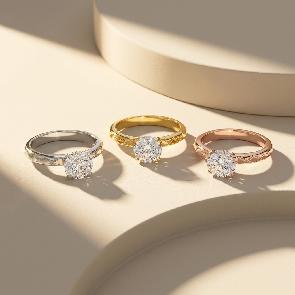 14K Gold Textured Solitaire Lab Grown Diamond Engagement Ring