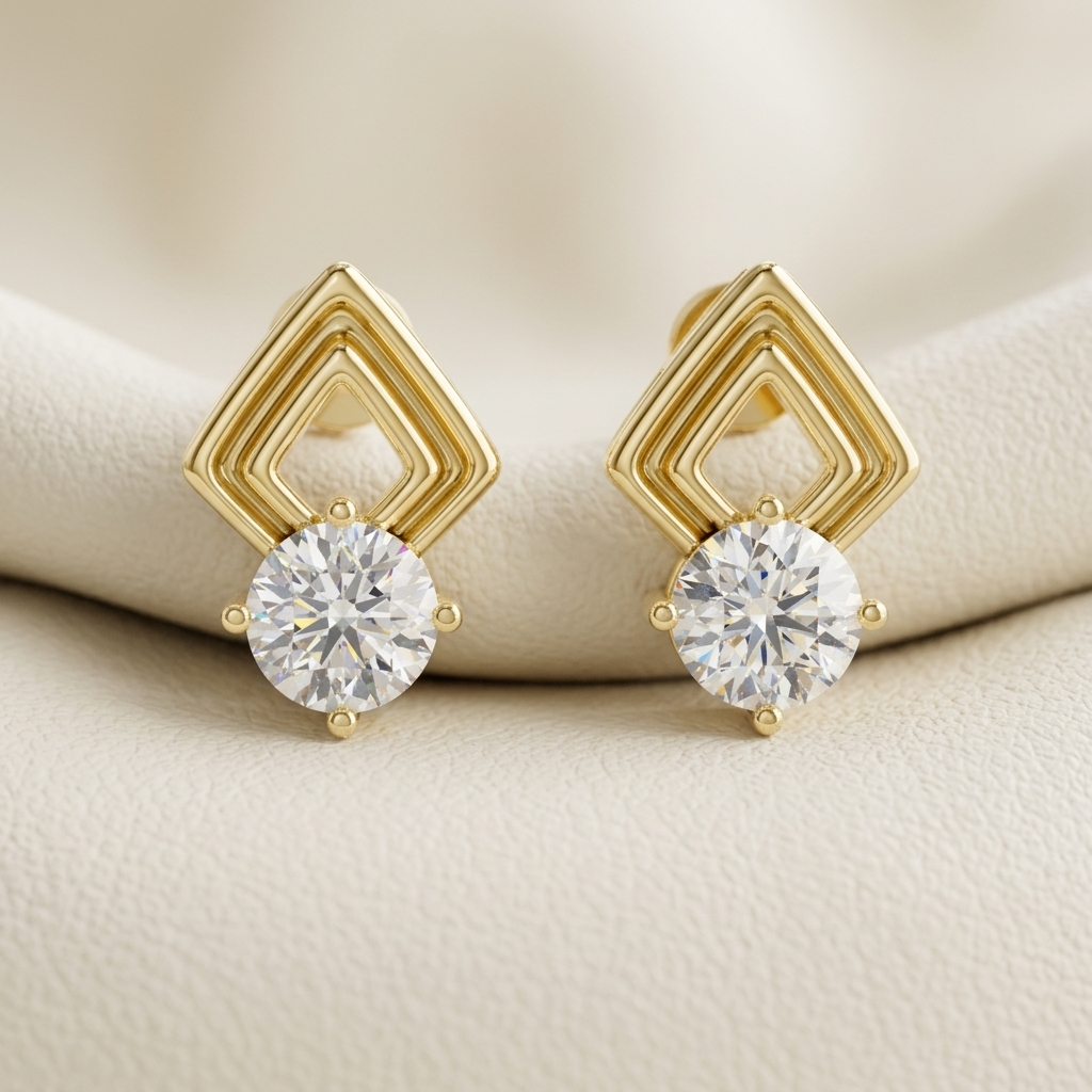 Geometric Round Lab Grown Diamond Stud Earrings