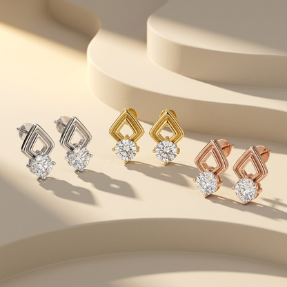 Geometric Round Lab Grown Diamond Stud Earrings