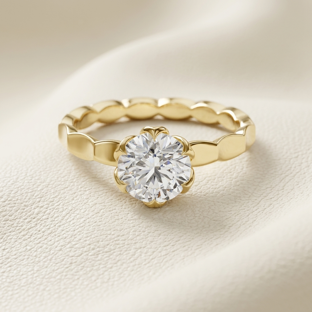 14K Gold Floral Solitaire Lab Grown Diamond Engagement Ring