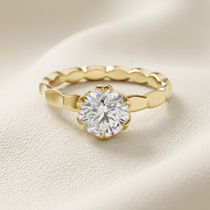 14K Gold Floral Solitaire Lab Grown Diamond Engagement Ring