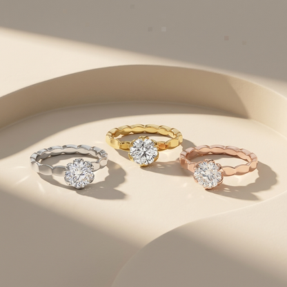 14K Gold Floral Solitaire Lab Grown Diamond Engagement Ring