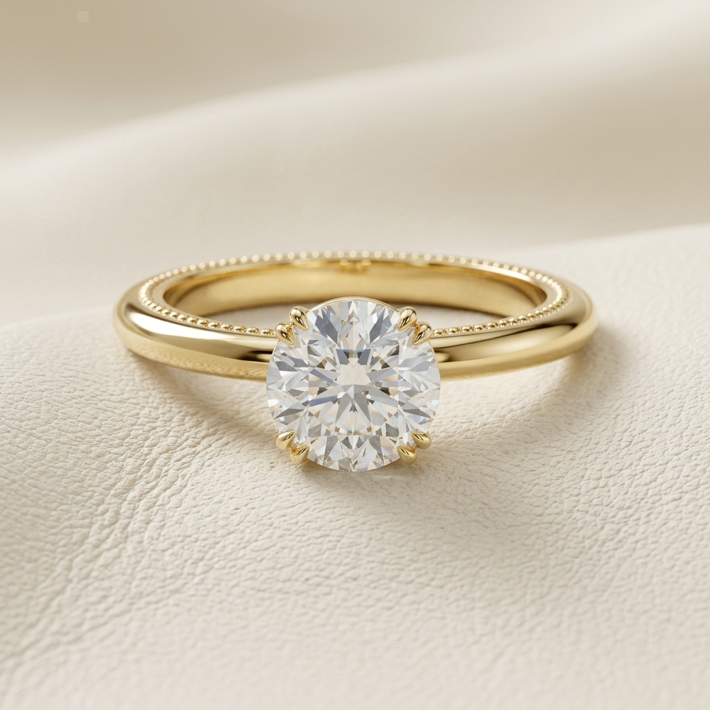 14K Gold Milgrain Solitaire Lab Grown Diamond Engagement Ring