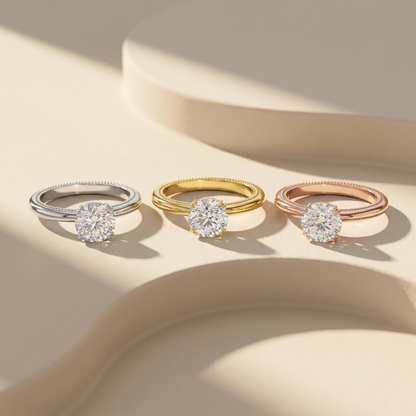 14K Gold Milgrain Solitaire Lab Grown Diamond Engagement Ring